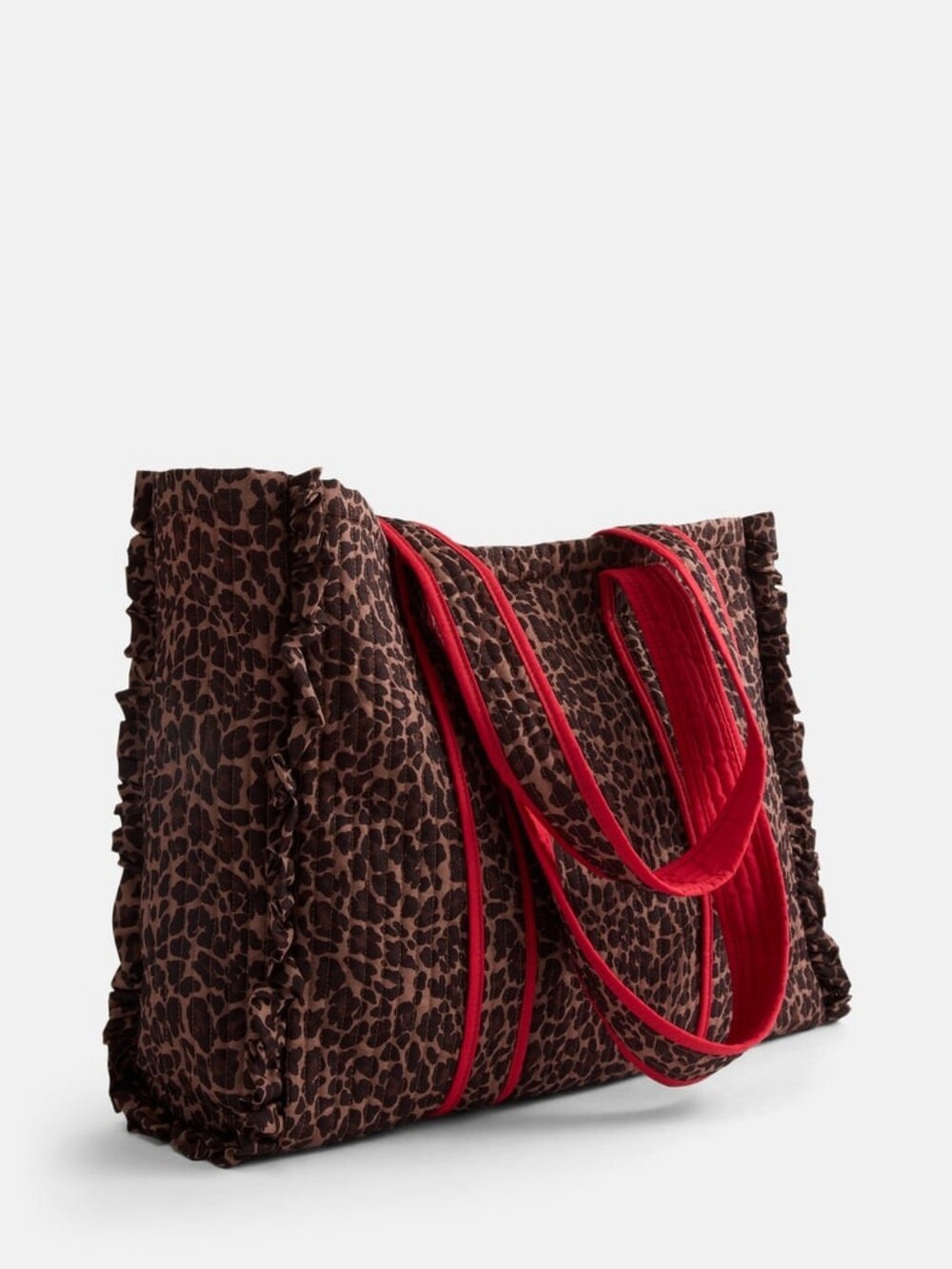 Leopard Print Tote Bag with Red Straps - Picture 2 of 7